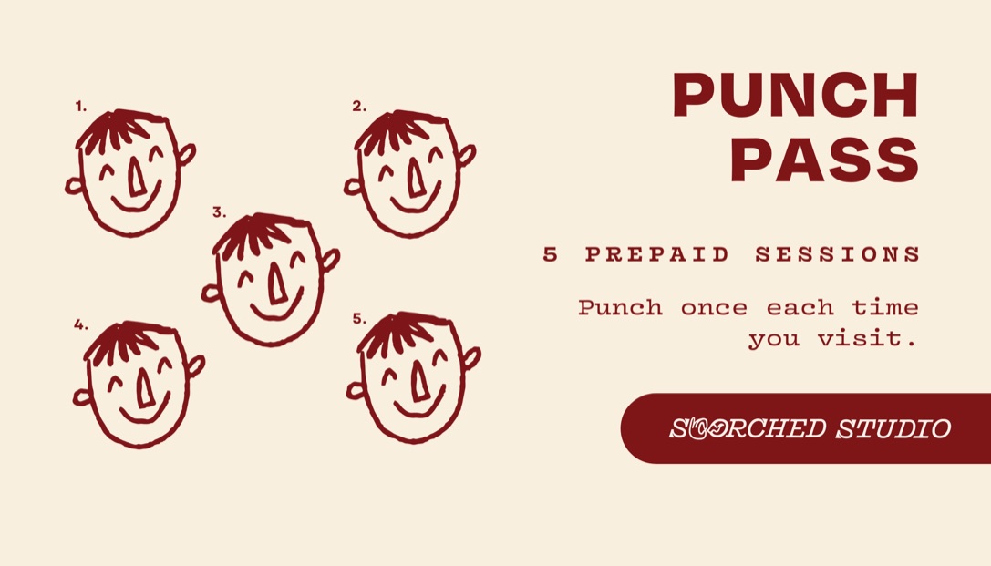Punch pass card for five prepaid sessions